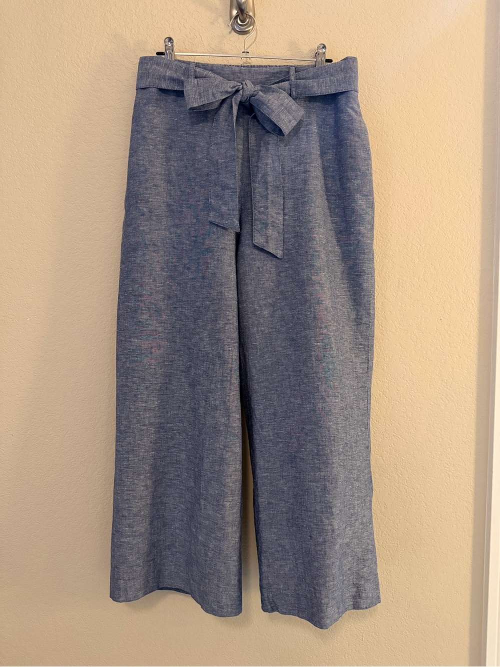 Cropped Wide-Leg Linen Pants - Heather Blue